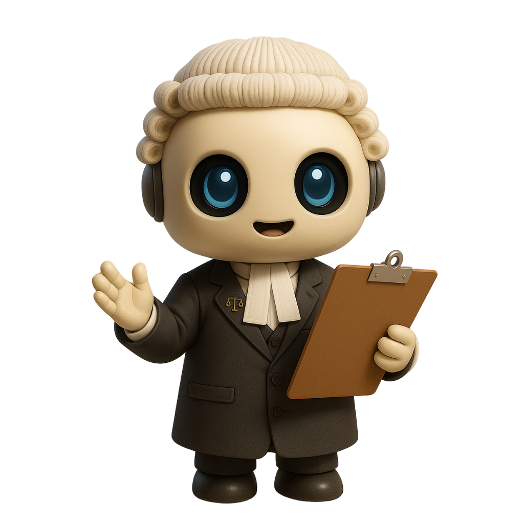 Lex the lawyer mascot - a friendly cartoon character in a suit holding a clipboard